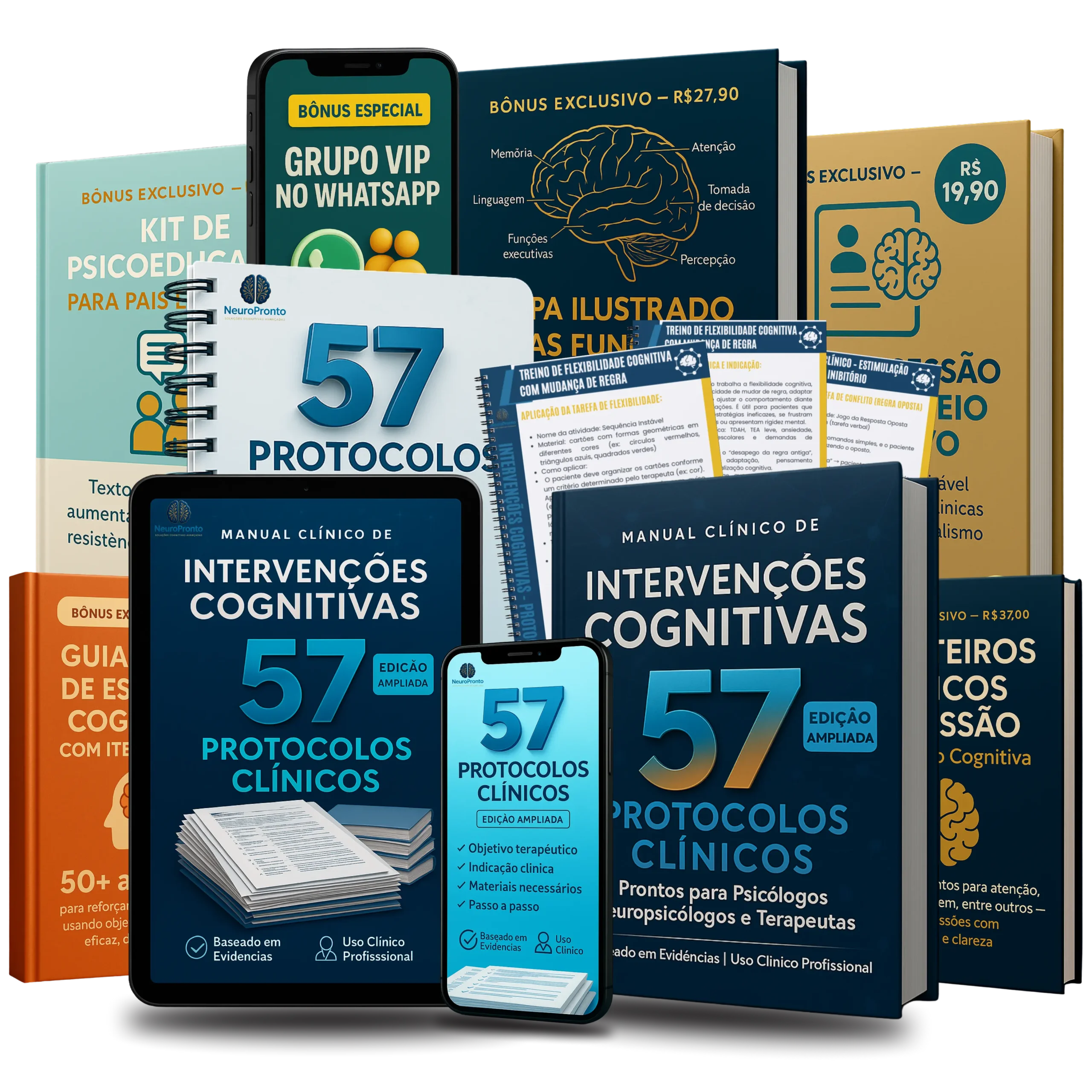 Mockup do pacote NeuroPronto – 57 Protocolos